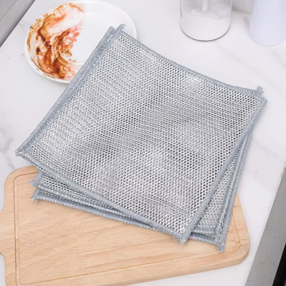 20/2Pcs Thickened Steel Wire Cleaning Cloth Double -Layer Non -Stick Oil Iron Dishrag Kitchen Pan Pot Dishes Cloths Rags