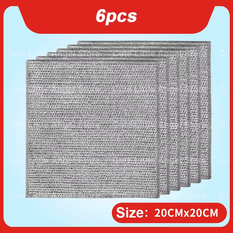20/2Pcs Thickened Steel Wire Cleaning Cloth Double -Layer Non -Stick Oil Iron Dishrag Kitchen Pan Pot Dishes Cloths Rags