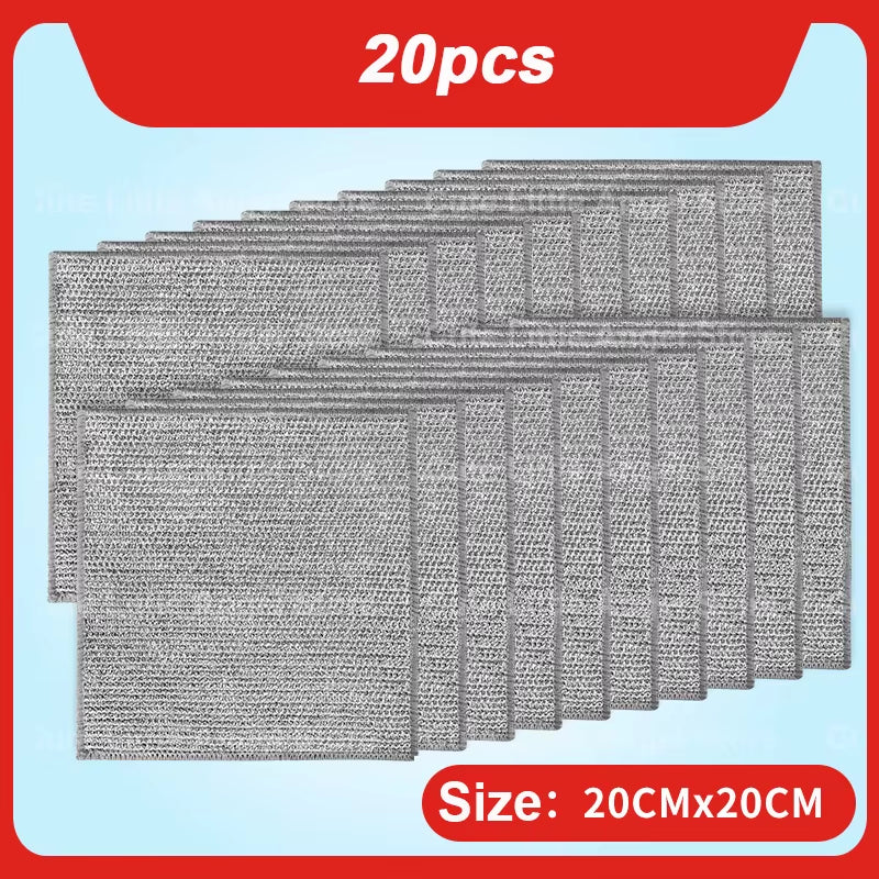 20/2Pcs Thickened Steel Wire Cleaning Cloth Double -Layer Non -Stick Oil Iron Dishrag Kitchen Pan Pot Dishes Cloths Rags